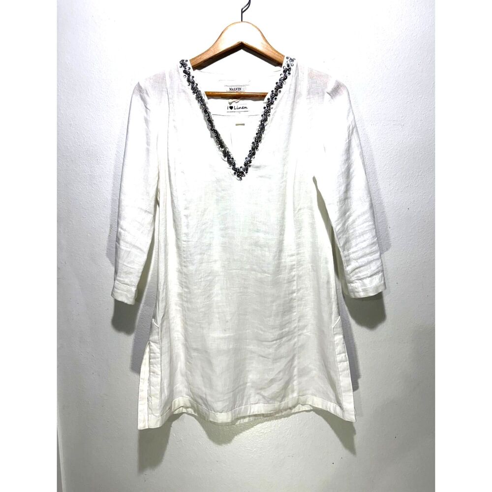 Malvin I love linen tunic shirt beach vacation resort sequin emballage women M/8